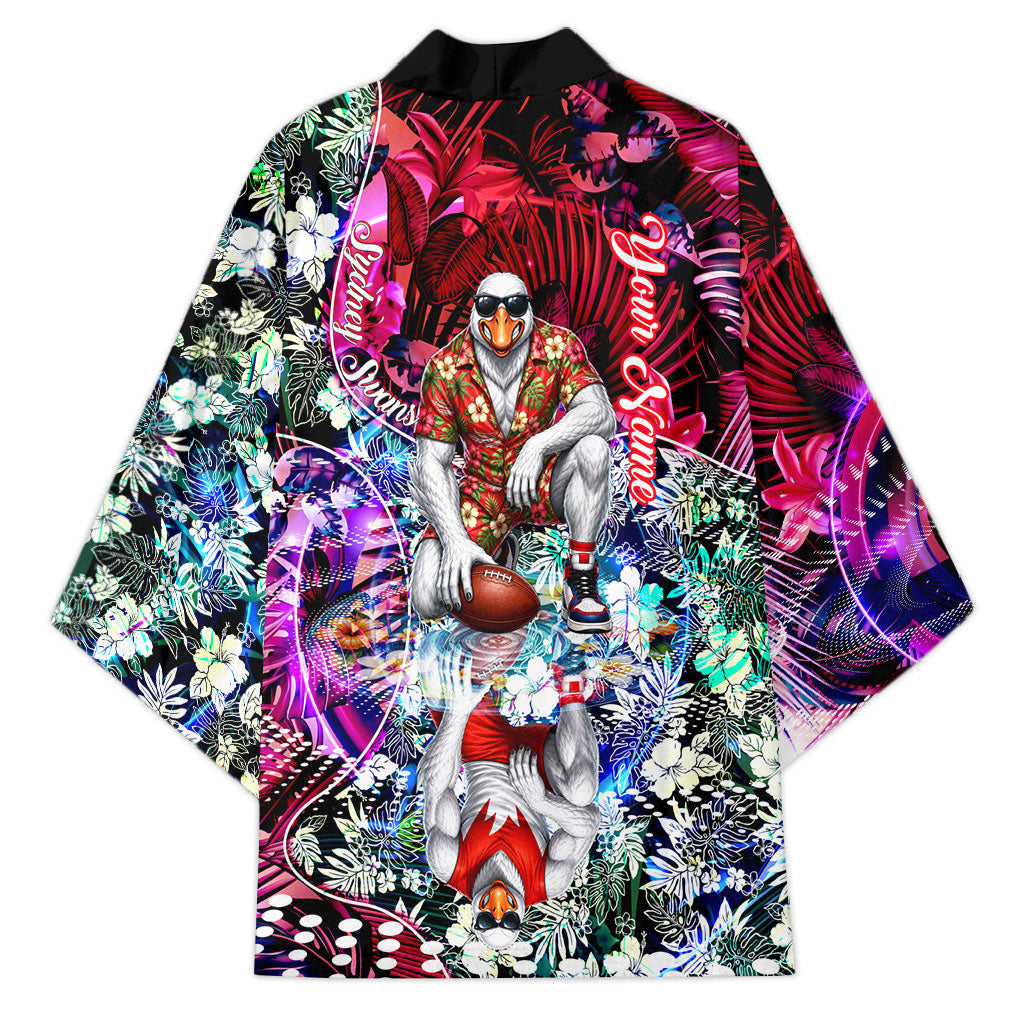 Personalized Sydney Swans Football Kimono Tropical Hibiscus Flowers - Pacific Fusion Style