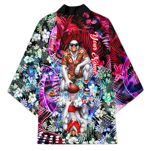 Personalized Sydney Swans Football Kimono Tropical Hibiscus Flowers - Pacific Fusion Style