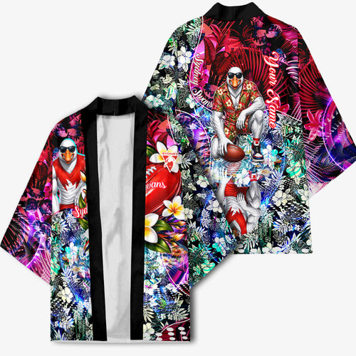 Personalized Sydney Swans Football Kimono Tropical Hibiscus Flowers - Pacific Fusion Style