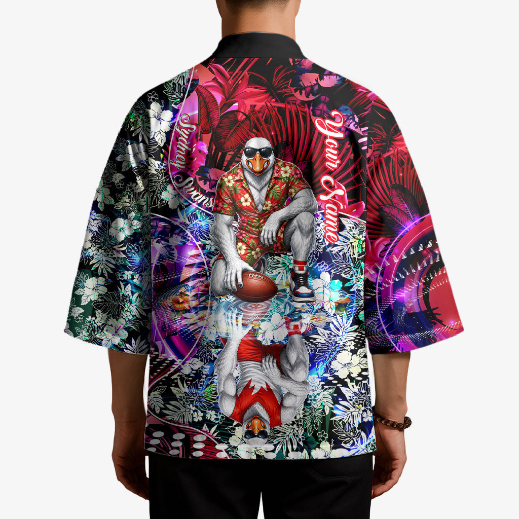 Personalized Sydney Swans Football Kimono Tropical Hibiscus Flowers - Pacific Fusion Style
