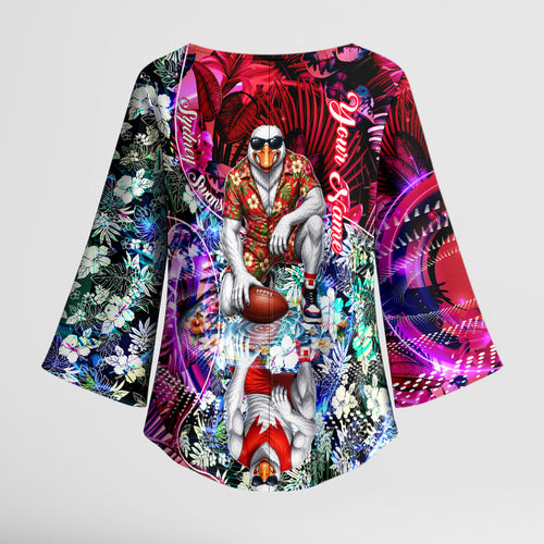 Personalized Sydney Swans Football Kimono Sleeve Blouse Tropical Hibiscus Flowers - Pacific Fusion Style