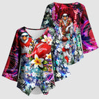 Personalized Sydney Swans Football Kimono Sleeve Blouse Tropical Hibiscus Flowers - Pacific Fusion Style