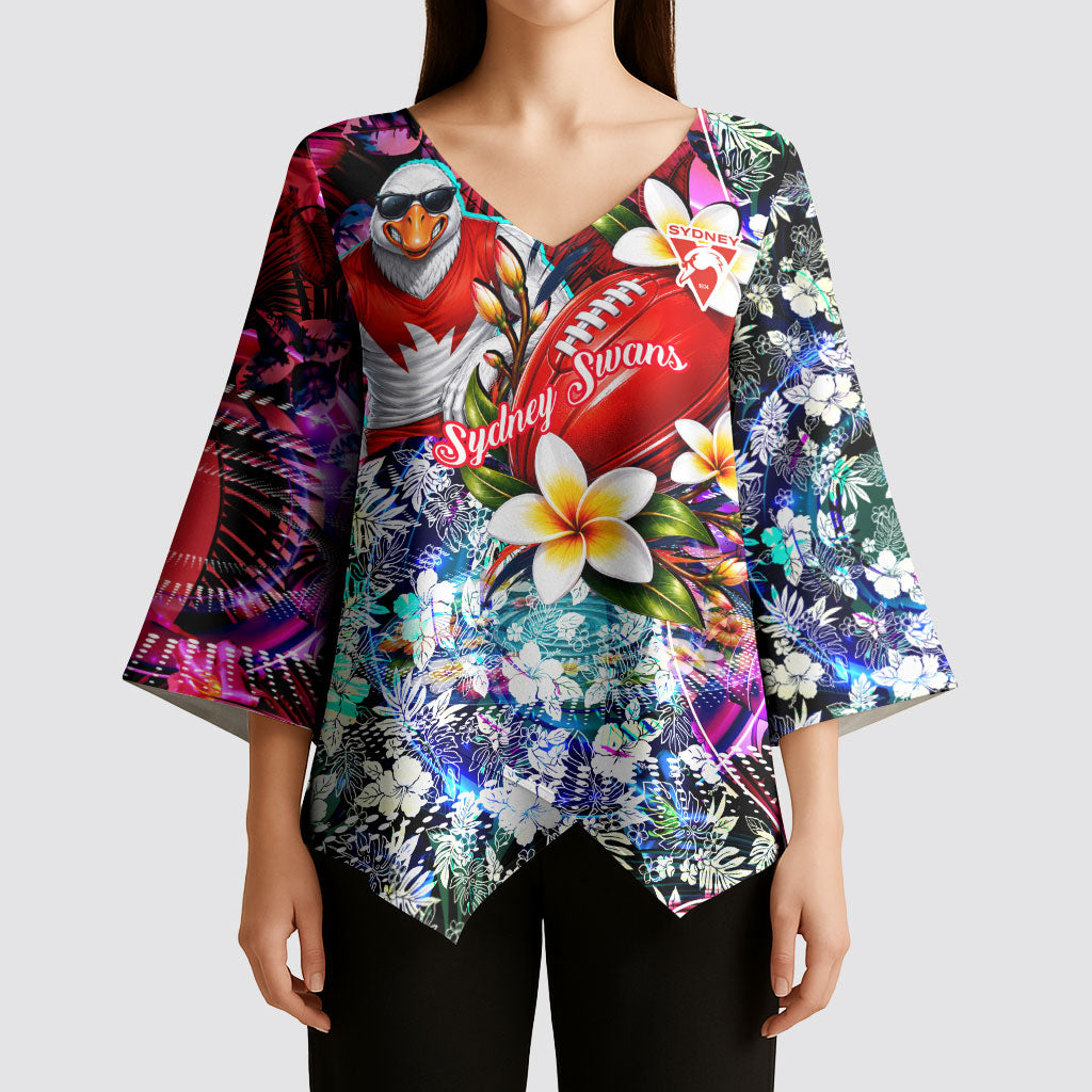Personalized Sydney Swans Football Kimono Sleeve Blouse Tropical Hibiscus Flowers - Pacific Fusion Style