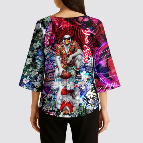 Personalized Sydney Swans Football Kimono Sleeve Blouse Tropical Hibiscus Flowers - Pacific Fusion Style