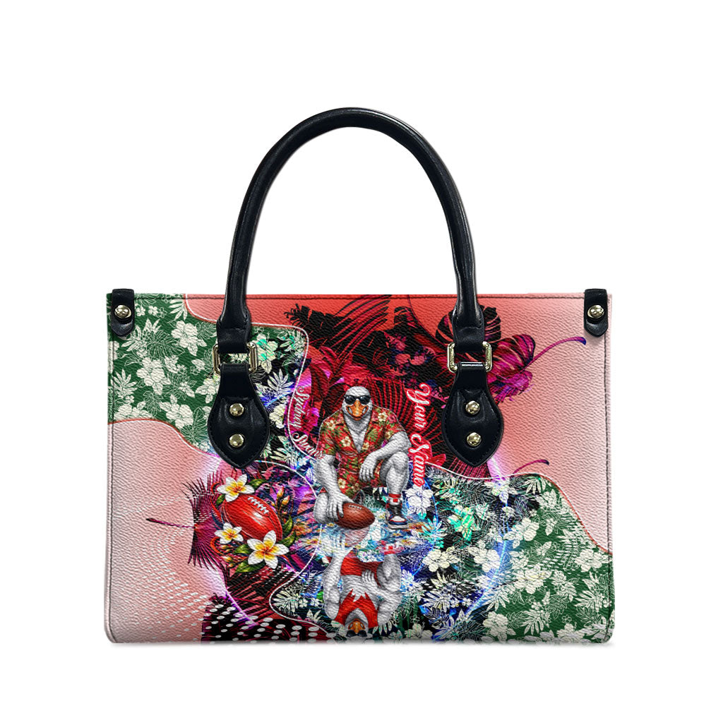 Personalized Sydney Swans Football Leather Bag Tropical Hibiscus Flowers - Pacific Fusion Style