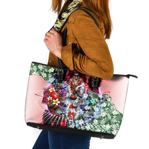 Personalized Sydney Swans Football Leather Tote Bag Tropical Hibiscus Flowers - Pacific Fusion Style