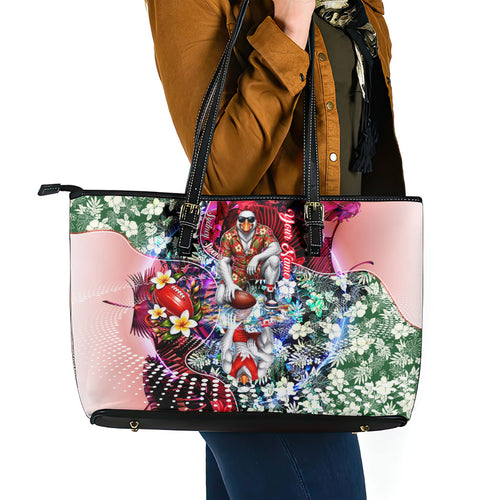 Personalized Sydney Swans Football Leather Tote Bag Tropical Hibiscus Flowers - Pacific Fusion Style