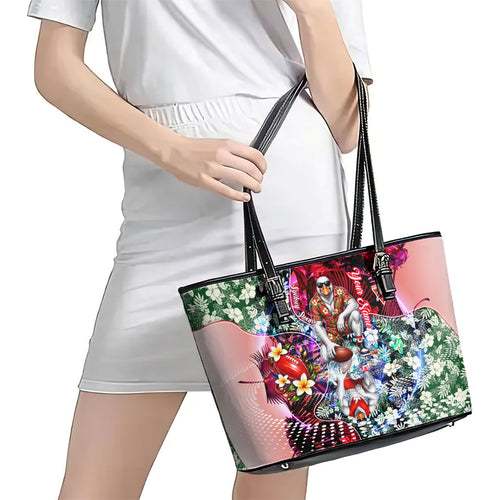 Personalized Sydney Swans Football Leather Tote Bag Tropical Hibiscus Flowers - Pacific Fusion Style