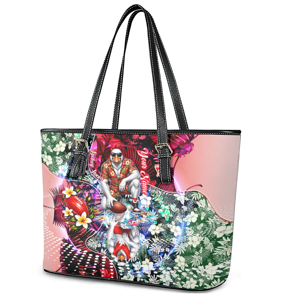 Personalized Sydney Swans Football Leather Tote Bag Tropical Hibiscus Flowers - Pacific Fusion Style