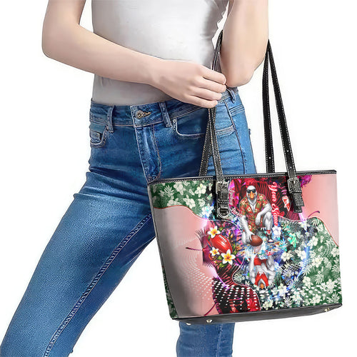Personalized Sydney Swans Football Leather Tote Bag Tropical Hibiscus Flowers - Pacific Fusion Style