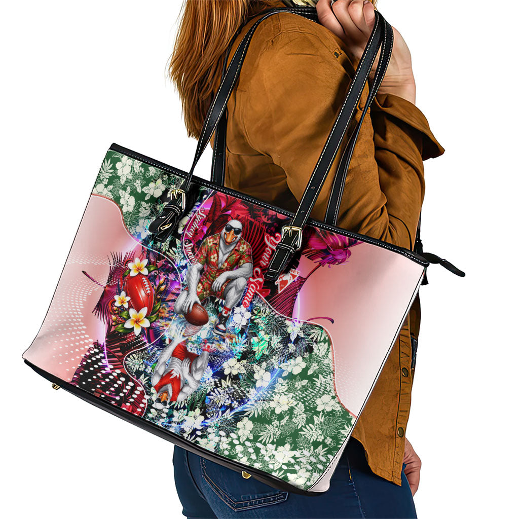 Personalized Sydney Swans Football Leather Tote Bag Tropical Hibiscus Flowers - Pacific Fusion Style