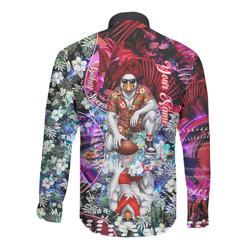 Personalized Sydney Swans Football Long Sleeve Button Shirt Tropical Hibiscus Flowers - Pacific Fusion Style