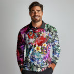Personalized Sydney Swans Football Long Sleeve Polo Shirt Tropical Hibiscus Flowers - Pacific Fusion Style