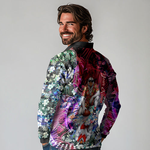 Personalized Sydney Swans Football Long Sleeve Polo Shirt Tropical Hibiscus Flowers - Pacific Fusion Style