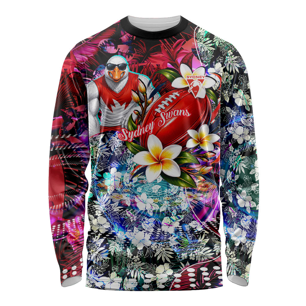 Personalized Sydney Swans Football Long Sleeve Shirt Tropical Hibiscus Flowers - Pacific Fusion Style