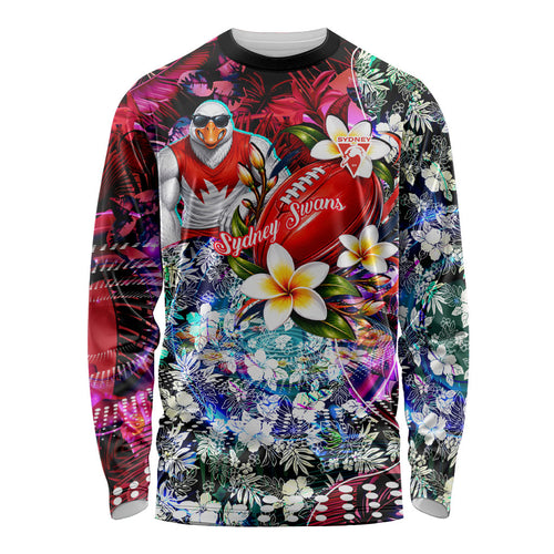 Personalized Sydney Swans Football Long Sleeve Shirt Tropical Hibiscus Flowers - Pacific Fusion Style