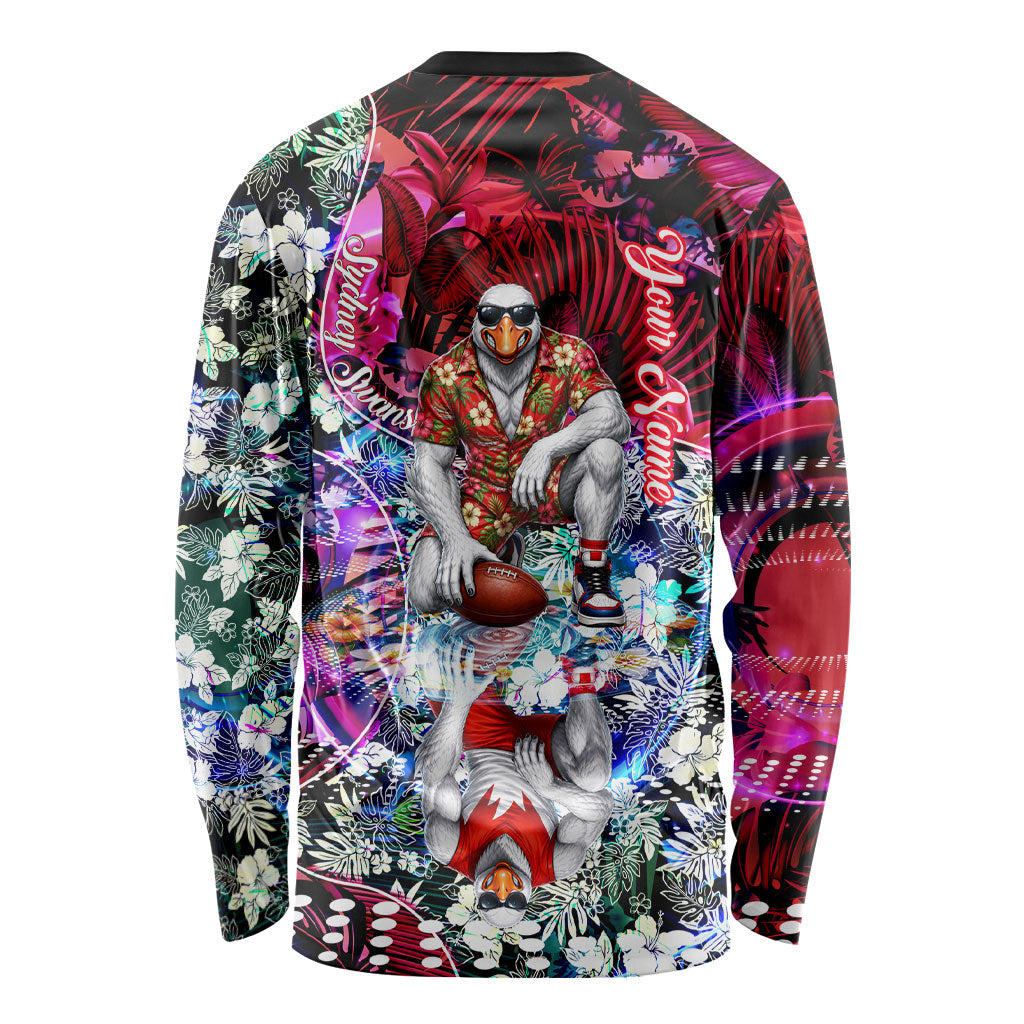 Personalized Sydney Swans Football Long Sleeve Shirt Tropical Hibiscus Flowers - Pacific Fusion Style