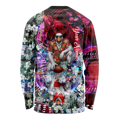 Personalized Sydney Swans Football Long Sleeve Shirt Tropical Hibiscus Flowers - Pacific Fusion Style
