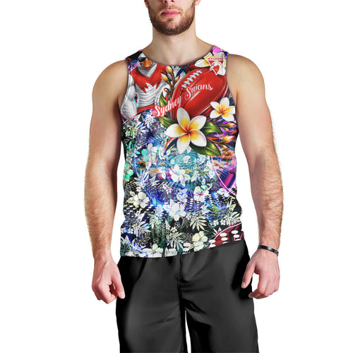 Personalized Sydney Swans Football Men Tank Top Tropical Hibiscus Flowers - Pacific Fusion Style