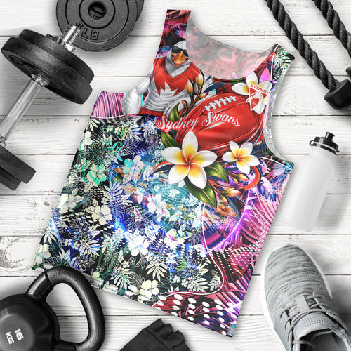 Personalized Sydney Swans Football Men Tank Top Tropical Hibiscus Flowers - Pacific Fusion Style