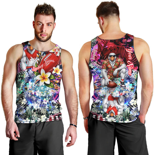 Personalized Sydney Swans Football Men Tank Top Tropical Hibiscus Flowers - Pacific Fusion Style