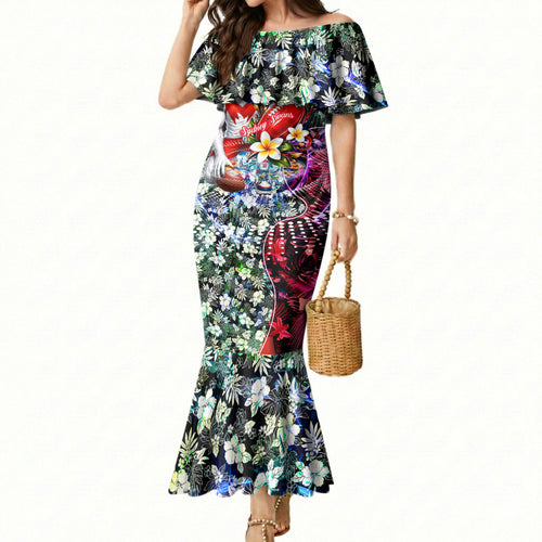 Personalized Sydney Swans Football Mermaid Dress Tropical Hibiscus Flowers - Pacific Fusion Style