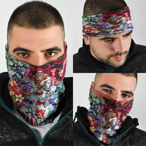 Personalized Sydney Swans Football Neck Gaiter Tropical Hibiscus Flowers - Pacific Fusion Style