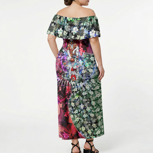 Personalized Sydney Swans Football Off Shoulder Maxi Dress Tropical Hibiscus Flowers - Pacific Fusion Style