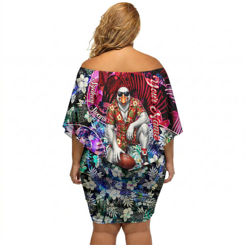 Personalized Sydney Swans Football Off Shoulder Short Dress Tropical Hibiscus Flowers - Pacific Fusion Style