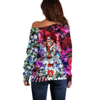 Personalized Sydney Swans Football Off Shoulder Sweater Tropical Hibiscus Flowers - Pacific Fusion Style