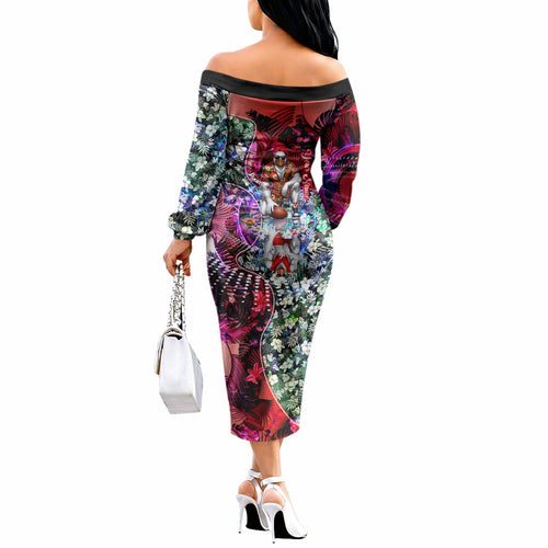 Personalized Sydney Swans Football Off The Shoulder Long Sleeve Dress Tropical Hibiscus Flowers - Pacific Fusion Style