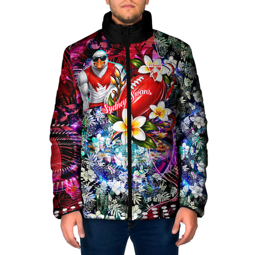 Personalized Sydney Swans Football Padded Jacket Tropical Hibiscus Flowers - Pacific Fusion Style