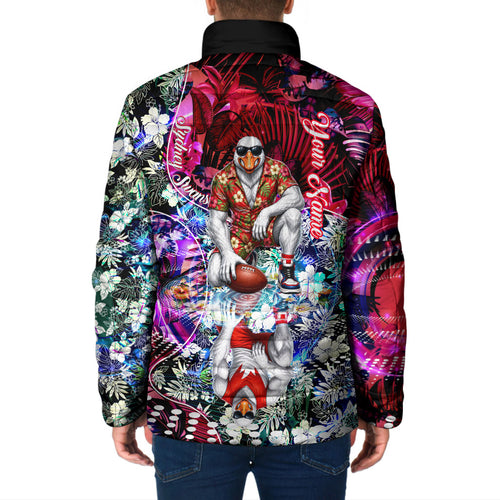 Personalized Sydney Swans Football Padded Jacket Tropical Hibiscus Flowers - Pacific Fusion Style
