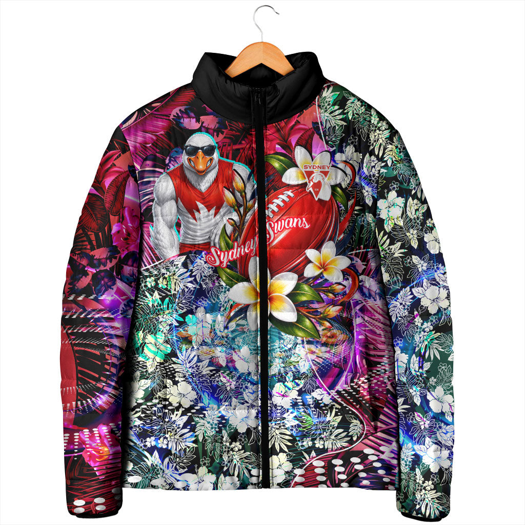 Personalized Sydney Swans Football Padded Jacket Tropical Hibiscus Flowers - Pacific Fusion Style