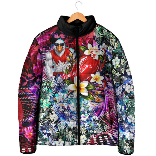 Personalized Sydney Swans Football Padded Jacket Tropical Hibiscus Flowers - Pacific Fusion Style