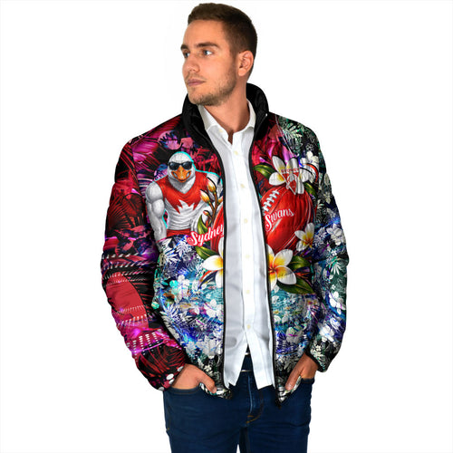 Personalized Sydney Swans Football Padded Jacket Tropical Hibiscus Flowers - Pacific Fusion Style