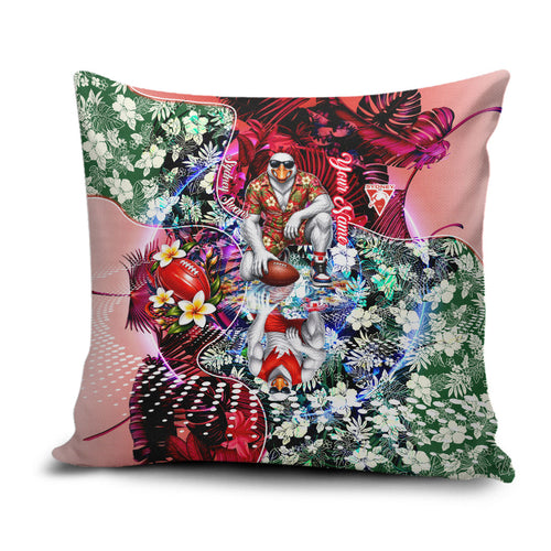 Personalized Sydney Swans Football Pillow Cover Tropical Hibiscus Flowers - Pacific Fusion Style