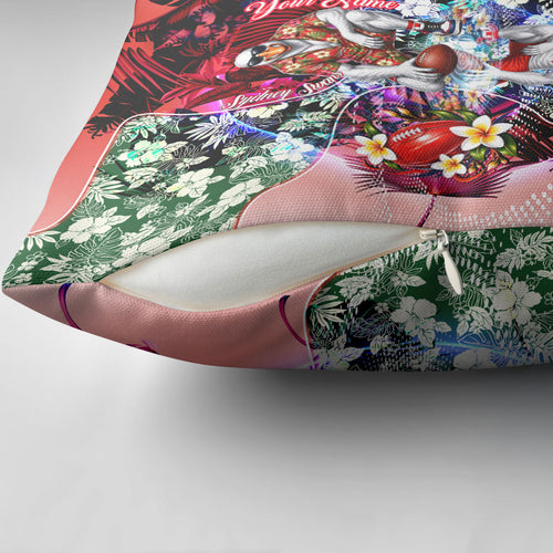 Personalized Sydney Swans Football Pillow Cover Tropical Hibiscus Flowers - Pacific Fusion Style