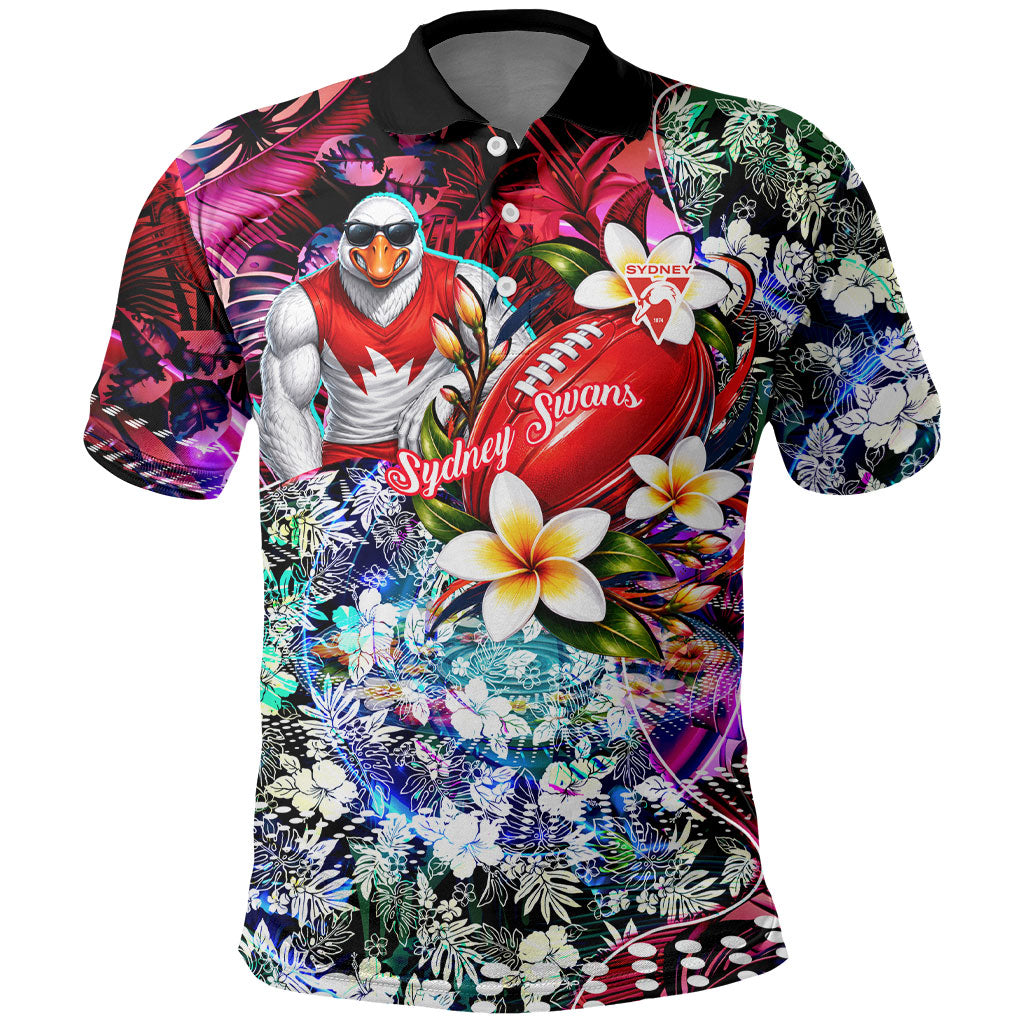 Personalized Sydney Swans Football Polo Shirt Tropical Hibiscus Flowers - Pacific Fusion Style