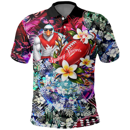 Personalized Sydney Swans Football Polo Shirt Tropical Hibiscus Flowers - Pacific Fusion Style
