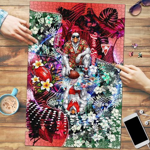 Personalized Sydney Swans Football Puzzle Tropical Hibiscus Flowers - Pacific Fusion Style