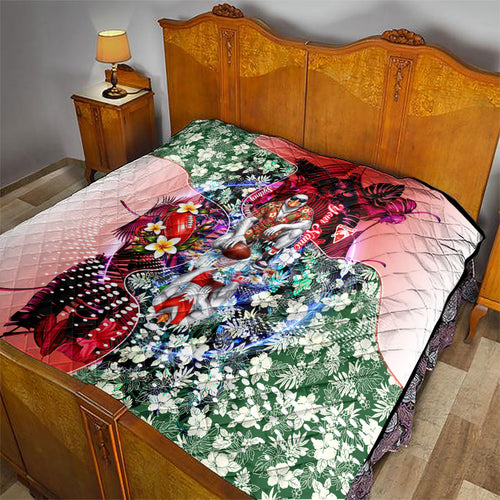 Personalized Sydney Swans Football Quilt Tropical Hibiscus Flowers - Pacific Fusion Style