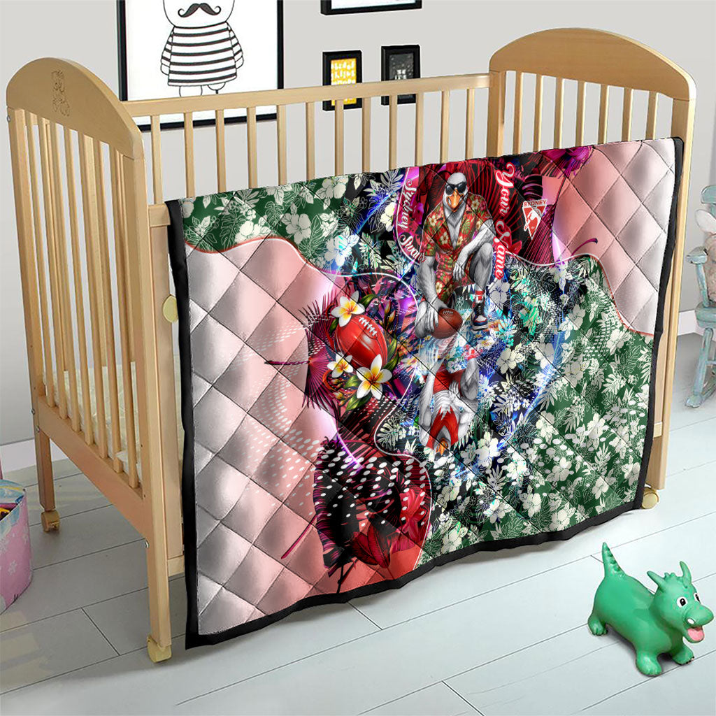 Personalized Sydney Swans Football Quilt Tropical Hibiscus Flowers - Pacific Fusion Style