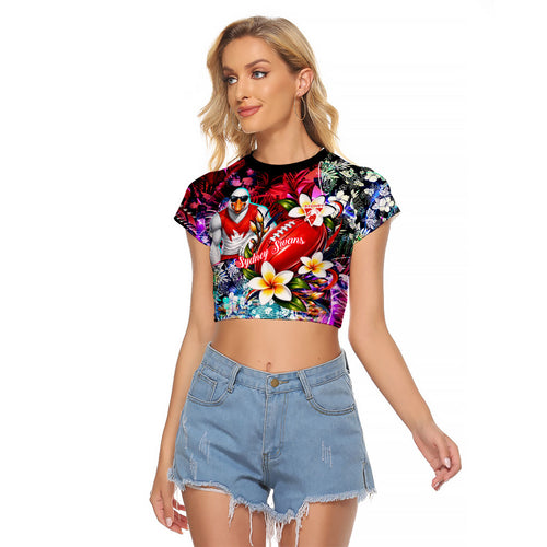 Personalized Sydney Swans Football Raglan Cropped T Shirt Tropical Hibiscus Flowers - Pacific Fusion Style