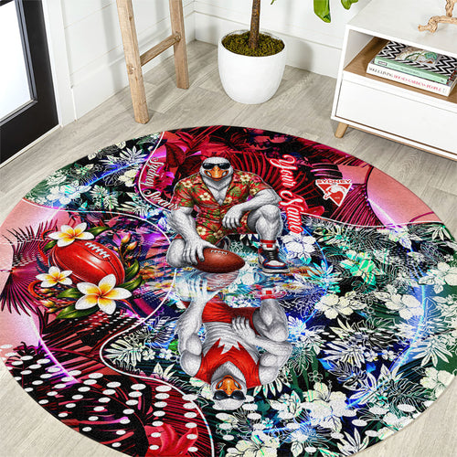 Personalized Sydney Swans Football Round Carpet Tropical Hibiscus Flowers - Pacific Fusion Style