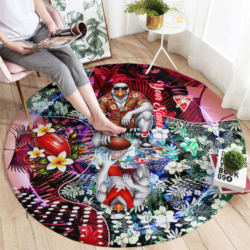 Personalized Sydney Swans Football Round Carpet Tropical Hibiscus Flowers - Pacific Fusion Style