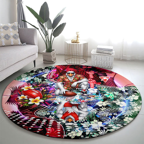 Personalized Sydney Swans Football Round Carpet Tropical Hibiscus Flowers - Pacific Fusion Style