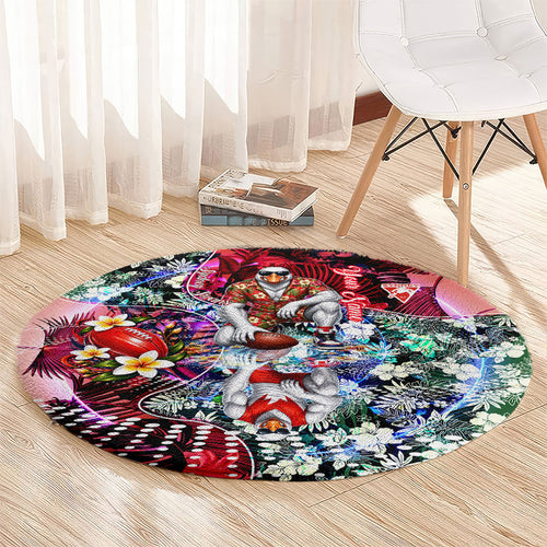 Personalized Sydney Swans Football Round Carpet Tropical Hibiscus Flowers - Pacific Fusion Style