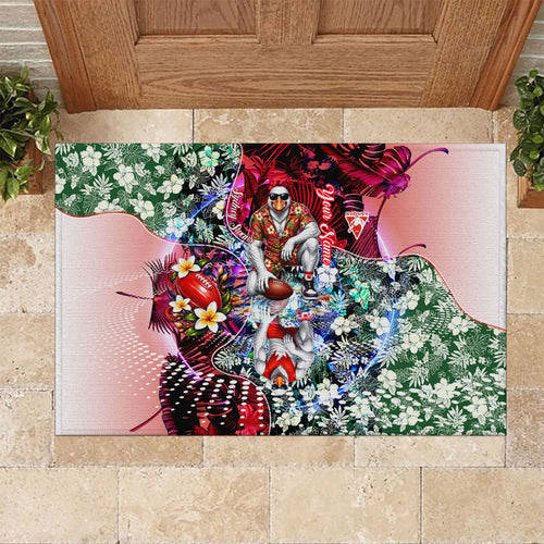 Personalized Sydney Swans Football Rubber Doormat Tropical Hibiscus Flowers - Pacific Fusion Style