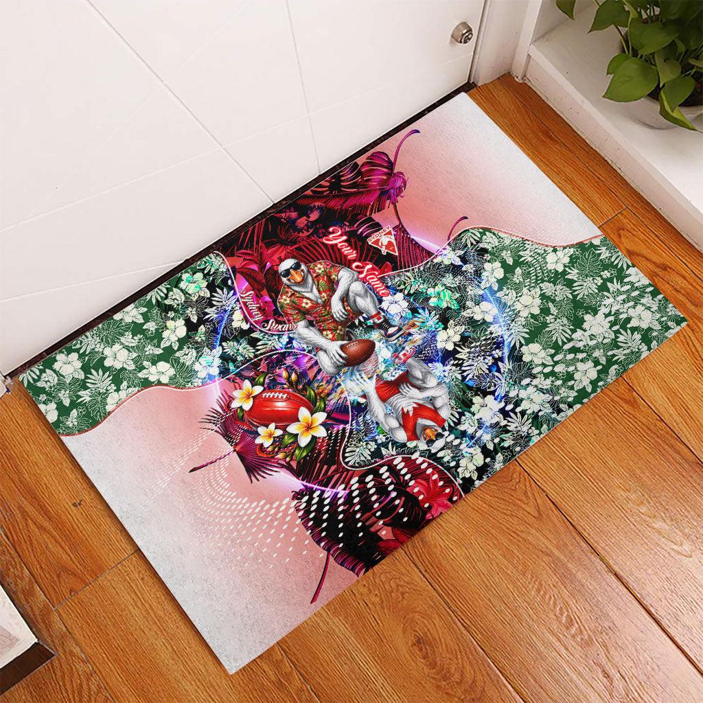 Personalized Sydney Swans Football Rubber Doormat Tropical Hibiscus Flowers - Pacific Fusion Style
